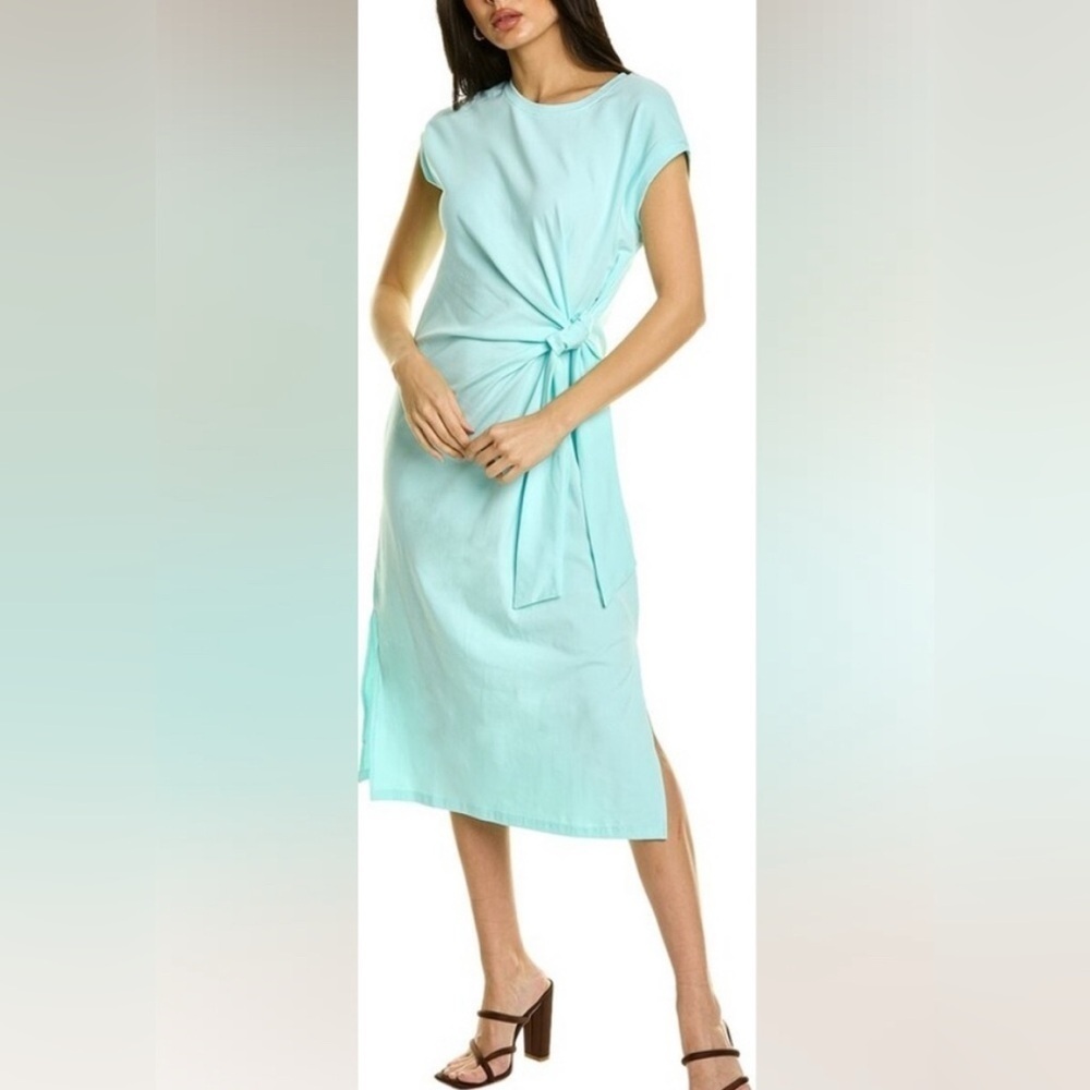 Gracia Size Large Waist Side Tie T Shirt Dress Midi Green Dress